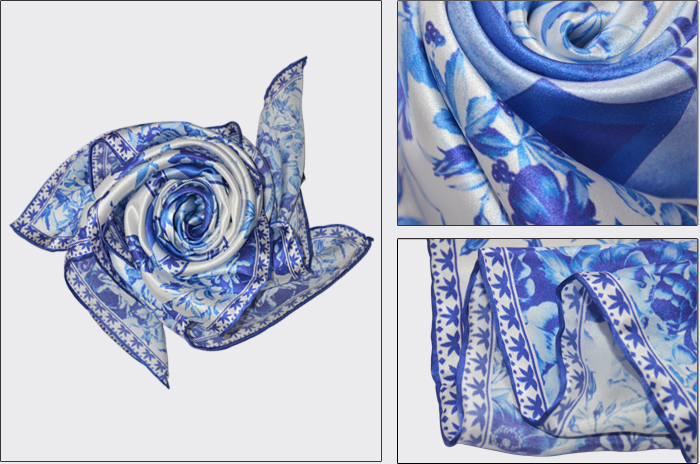 真絲圍巾 印花圍巾 青花瓷方巾