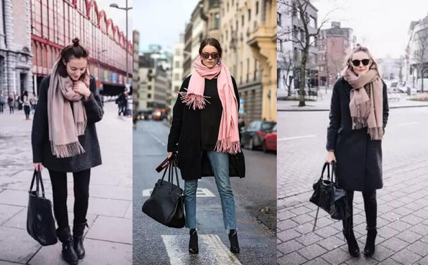 粉紅色羊毛圍巾