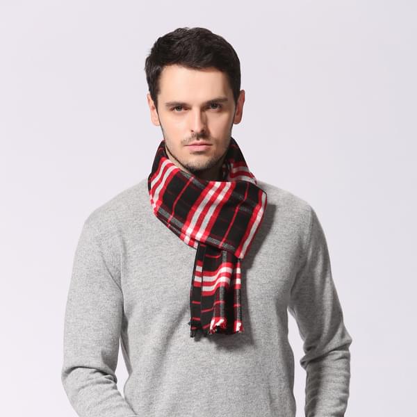紅色男士格子圍巾 紅色男士格子圍巾